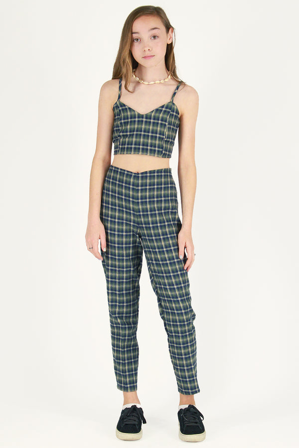 Adjustable Cami Top and Pants - Flannel Green Plaid