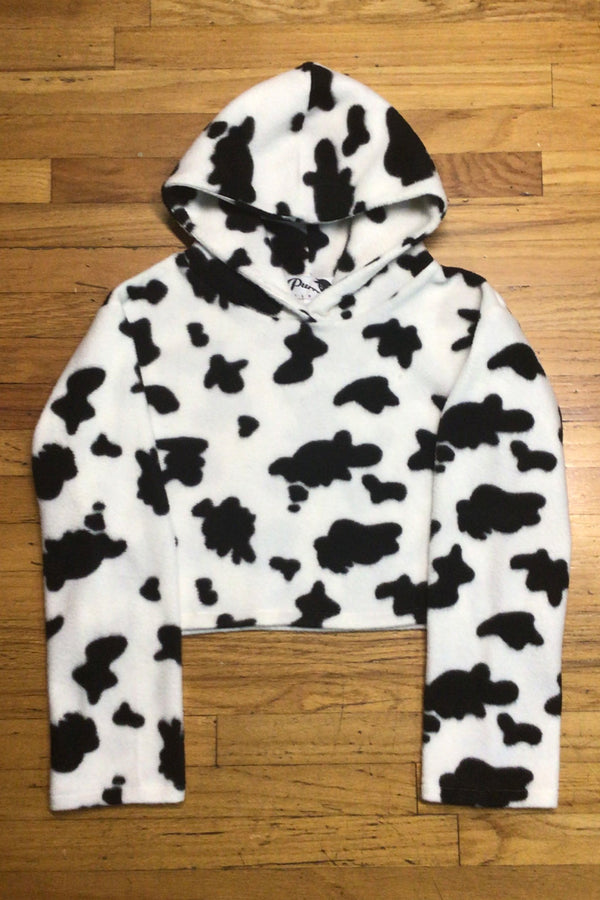Hoodie - Fleece with Cow Print