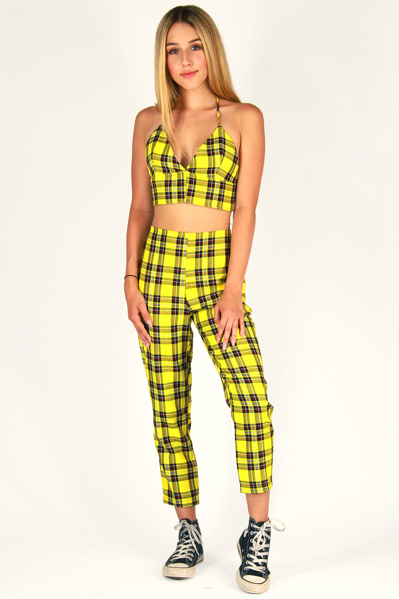 Halter Bralette and Pants - Yellow Plaid