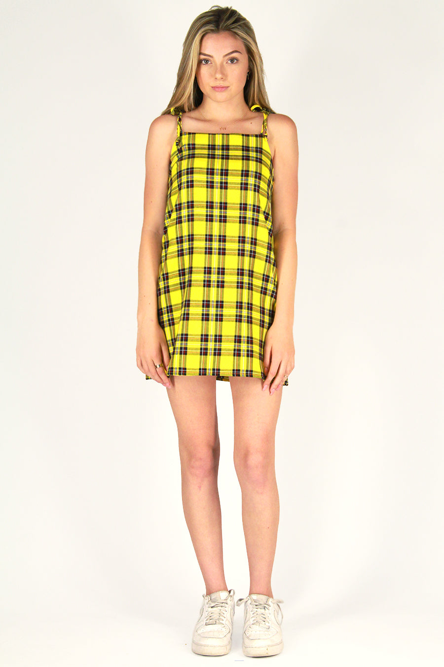 Ribbon Square Neck Dress - Yellow Plaid – purrrshop