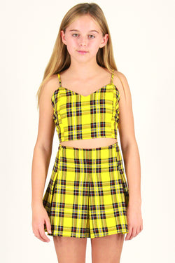 Adjustable Cami Top and Pleated Skirt - Yellow Plaid