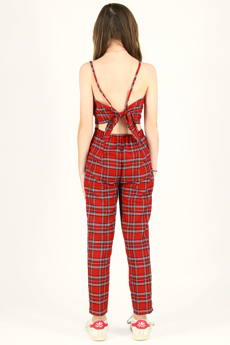 Adjustable Cami Top and Pants - Red Plaid