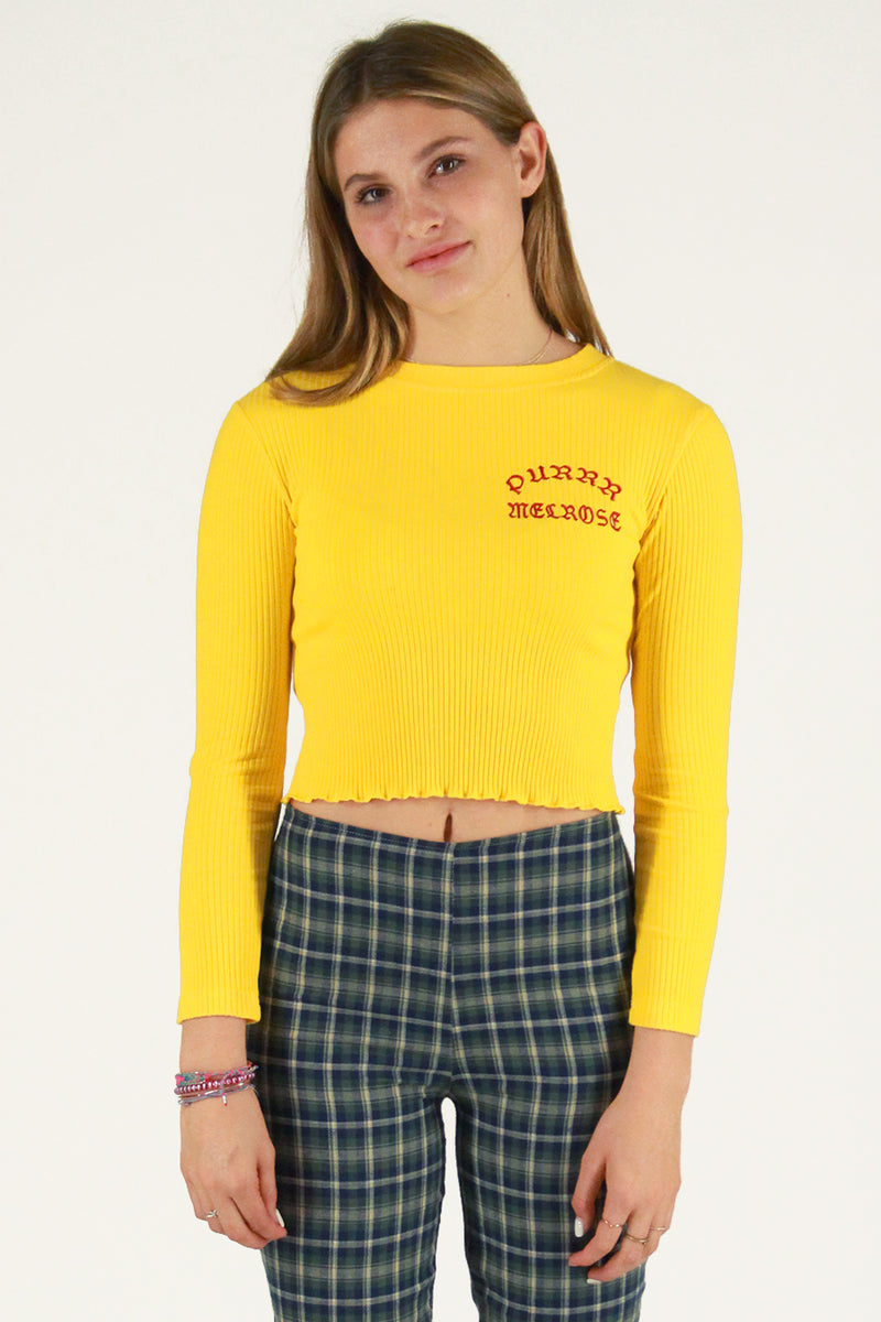 Purrr Melrose Ribbed Long Sleeve Shirt - Yellow with Red Embroidered Logo