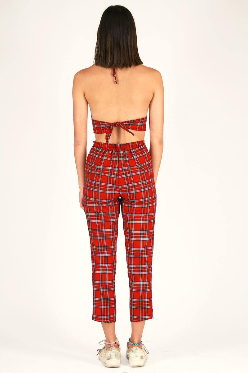 Halter Bralette and Pants - Red Plaid