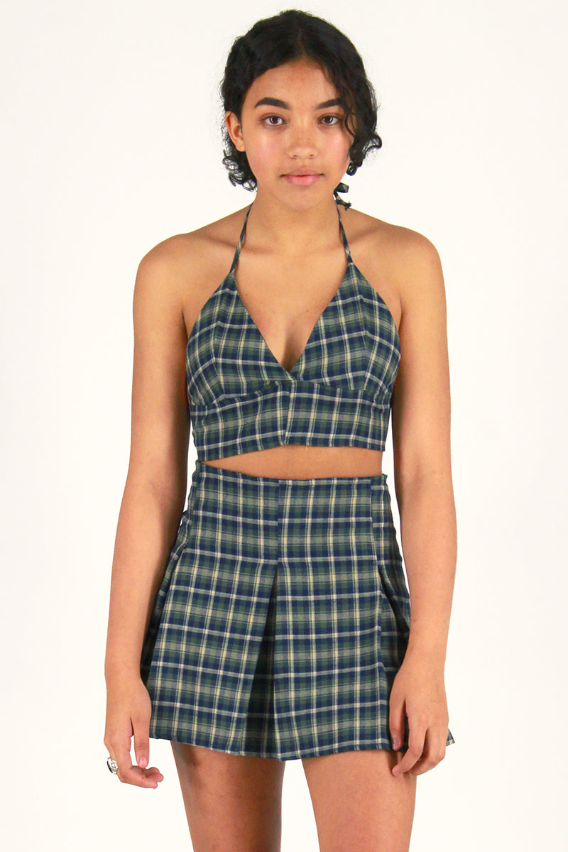Bralette and Pleated Skirt - Flannel Green Plaid