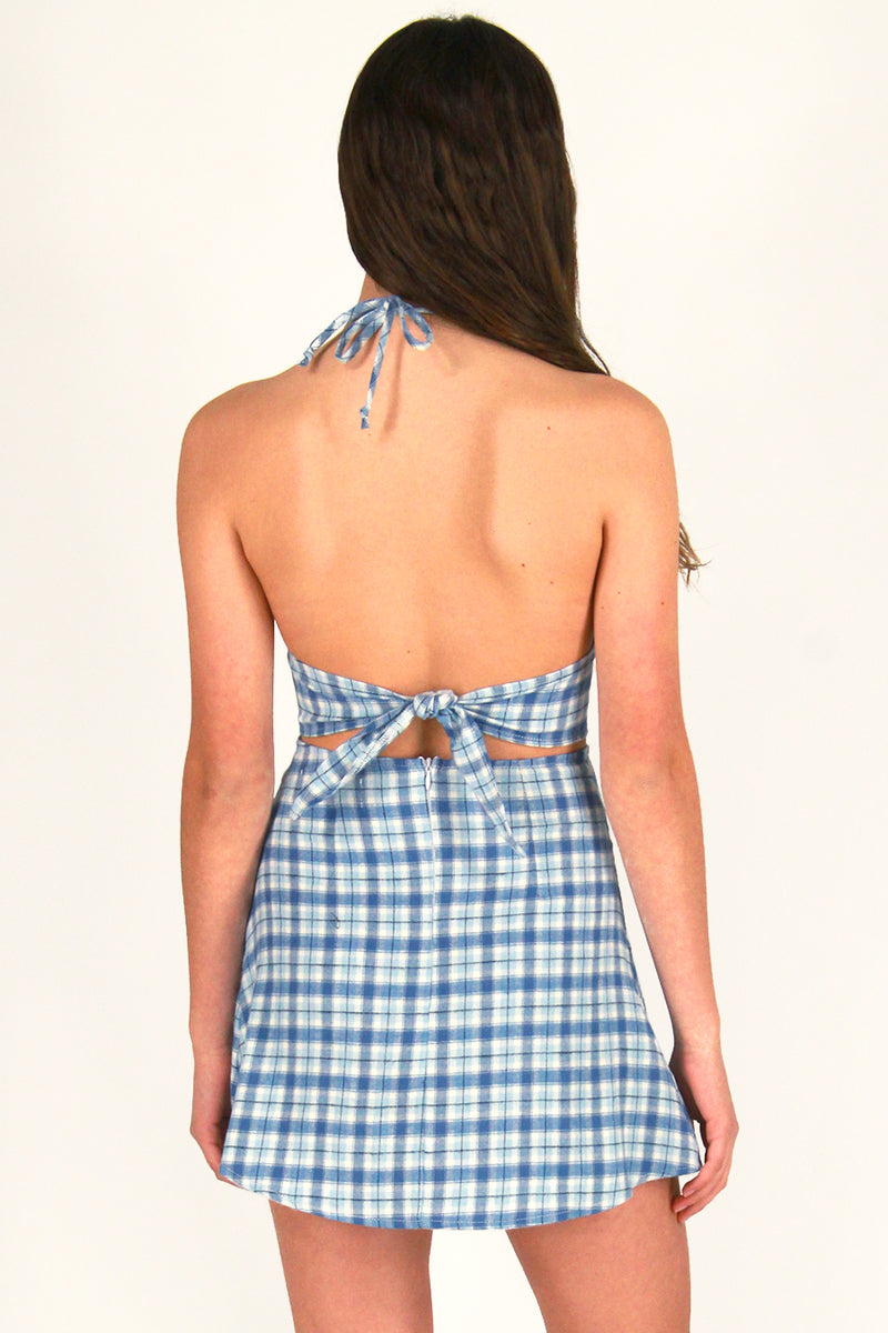 Bralette and  Pleated Skirt - Flannel Blue Plaid