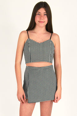 Adjustable Cami Top - Stretchy Black and White Houndstooth