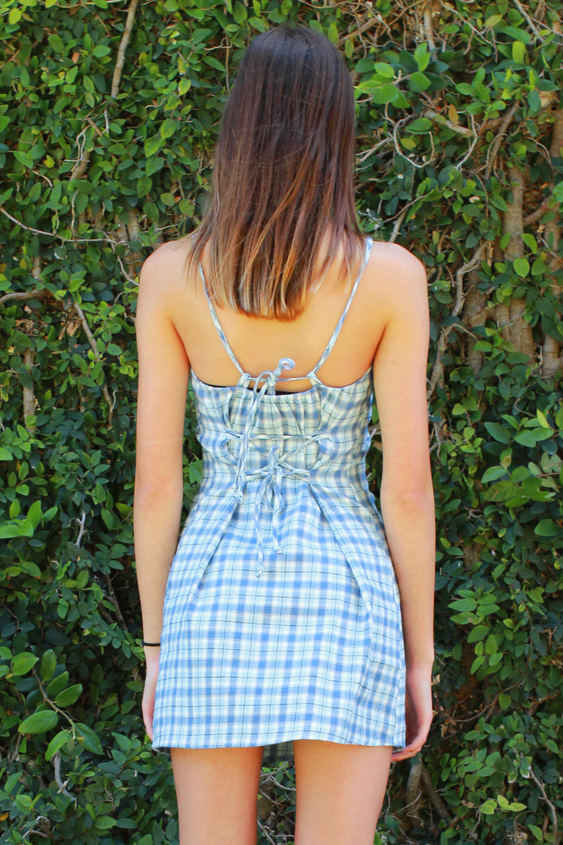 Adjustable Lace Back Dress - Flannel Blue Plaid
