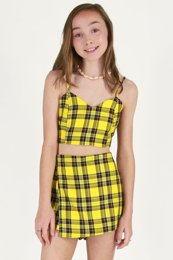 Adjustable Cami Top and Skorts - Yellow Plaid