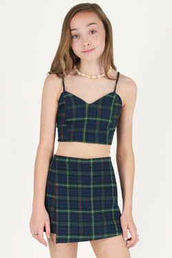 Adjustable Cami Top and Skorts - Flannel Blue Green Plaid