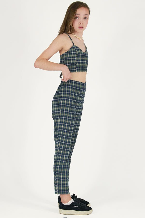 Adjustable Cami Top and Pants - Flannel Green Plaid
