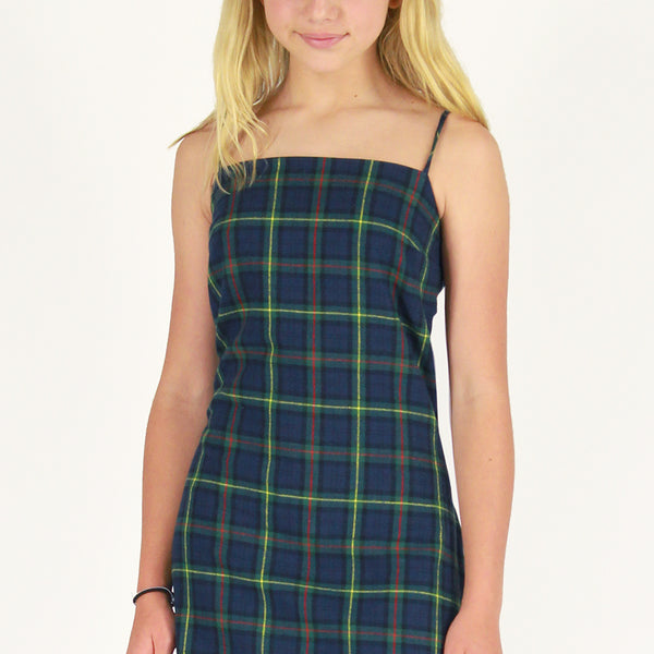 Fitted Square Strap Dress - Green and Yellow Plaid  purrrshop