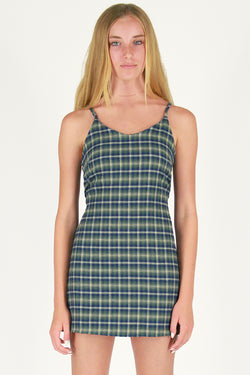 Adjustable Lace Back Dress - Flannel Green Plaid