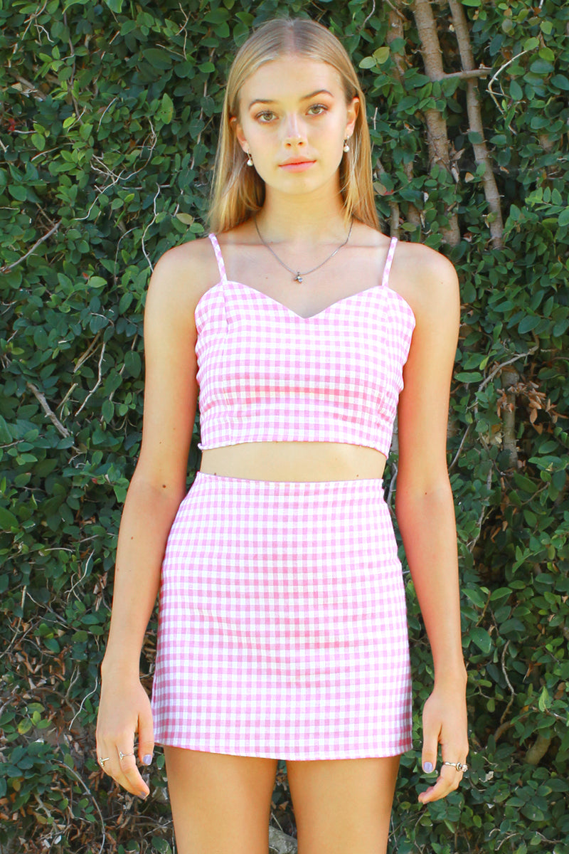 Adjustable Cami Top and Skirt - Flannel Pink Checker