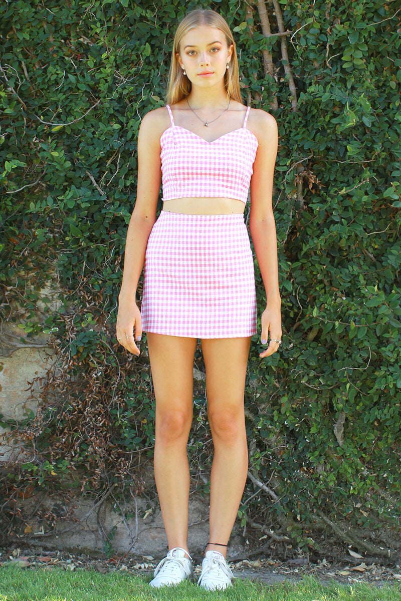 Adjustable Cami Top and Skirt - Flannel Pink Checker