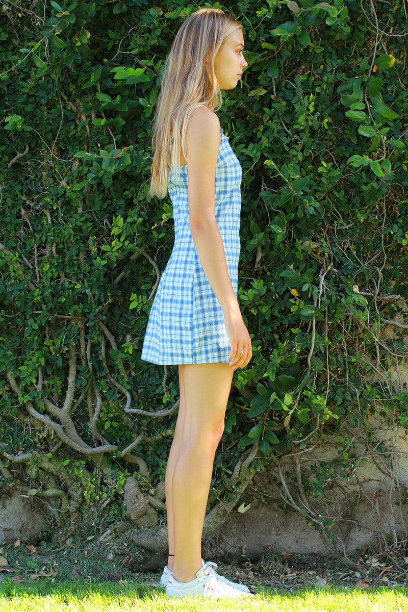 Fitted Square Strap Dress - Flannel Blue Plaid