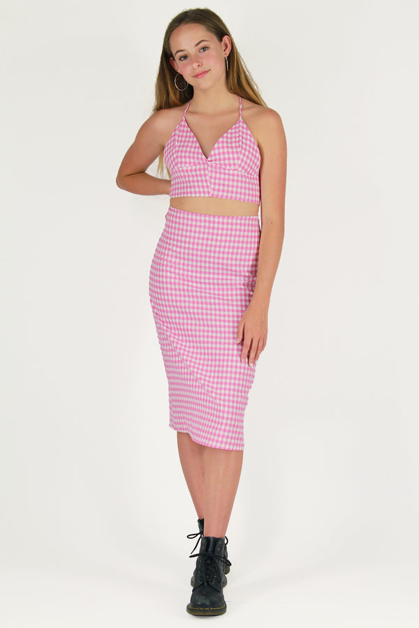 Midi Skirt - Flannel Pink Checker