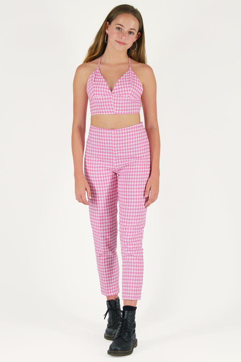 Halter Bralette and Pants - Flannel Pink Checker