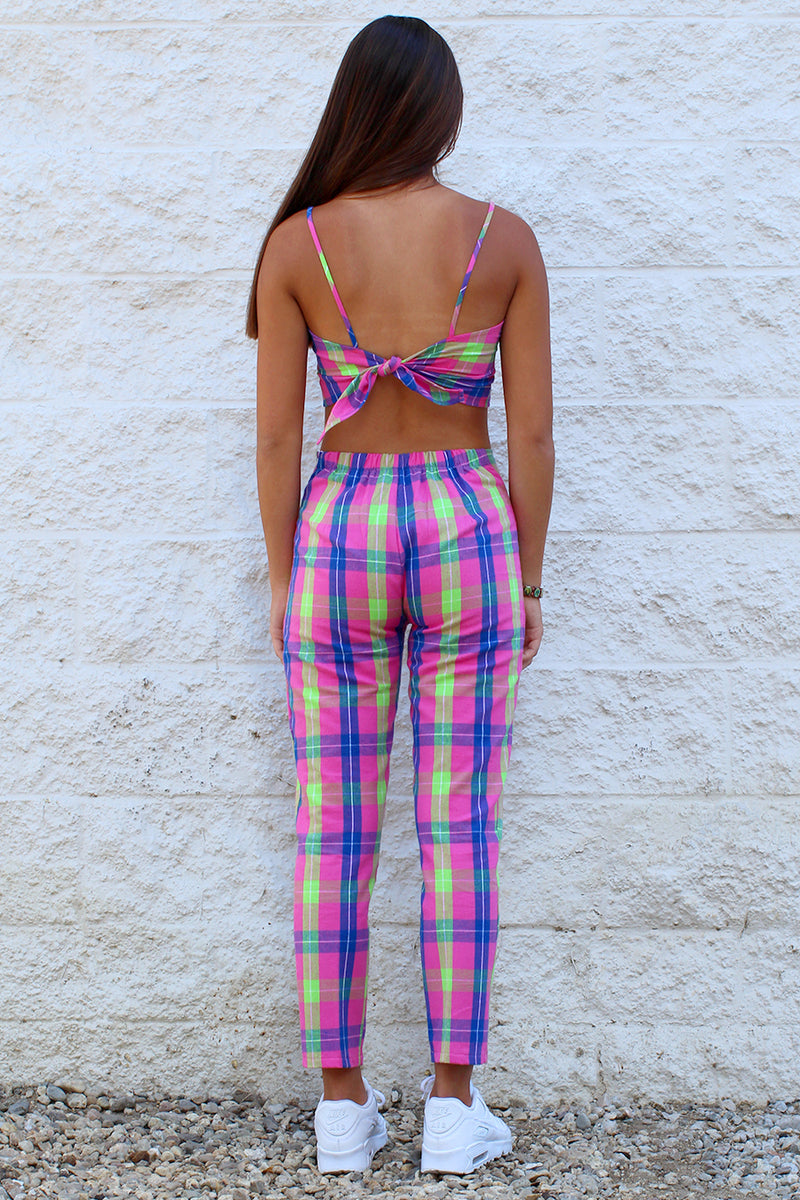 Adjustable Cami Top and Pants - Flannel Pink Plaid