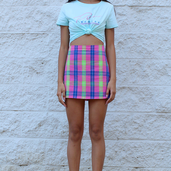 Pink and white on sale plaid flannel skirt