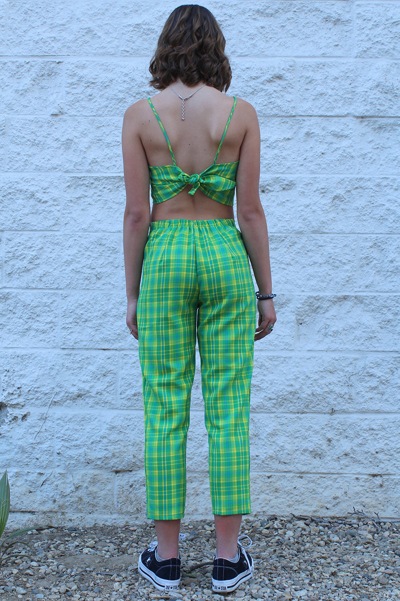 Adjustable Cami Top and Pants - Lime Green Plaid