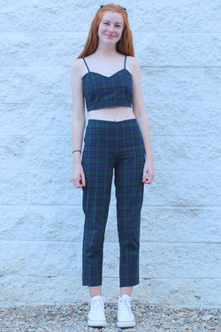 Adjustable Cami Top and Pants - Flannel Navy Green Plaid