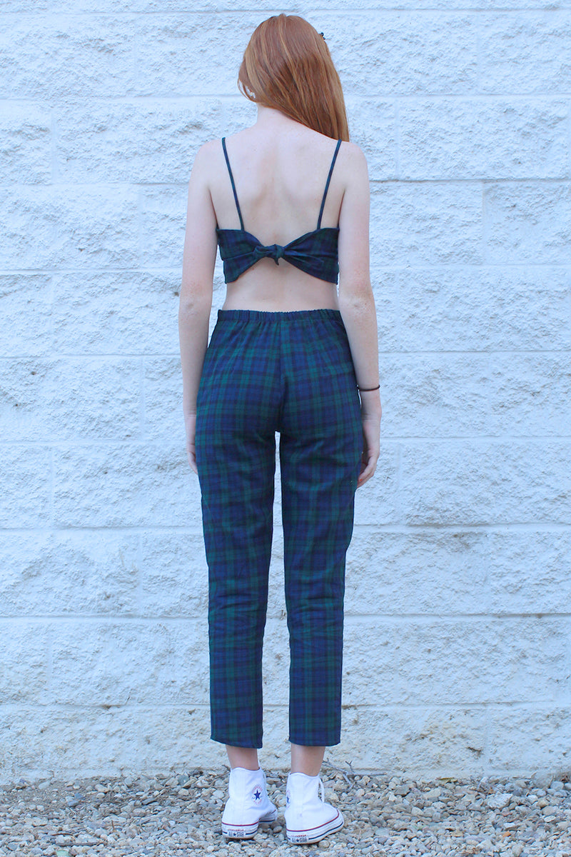 Adjustable Cami Top and Pants - Flannel Navy Green Plaid