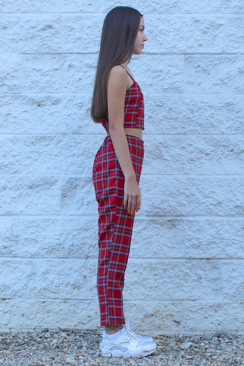 Adjustable Cami Top and Pants - Red Plaid
