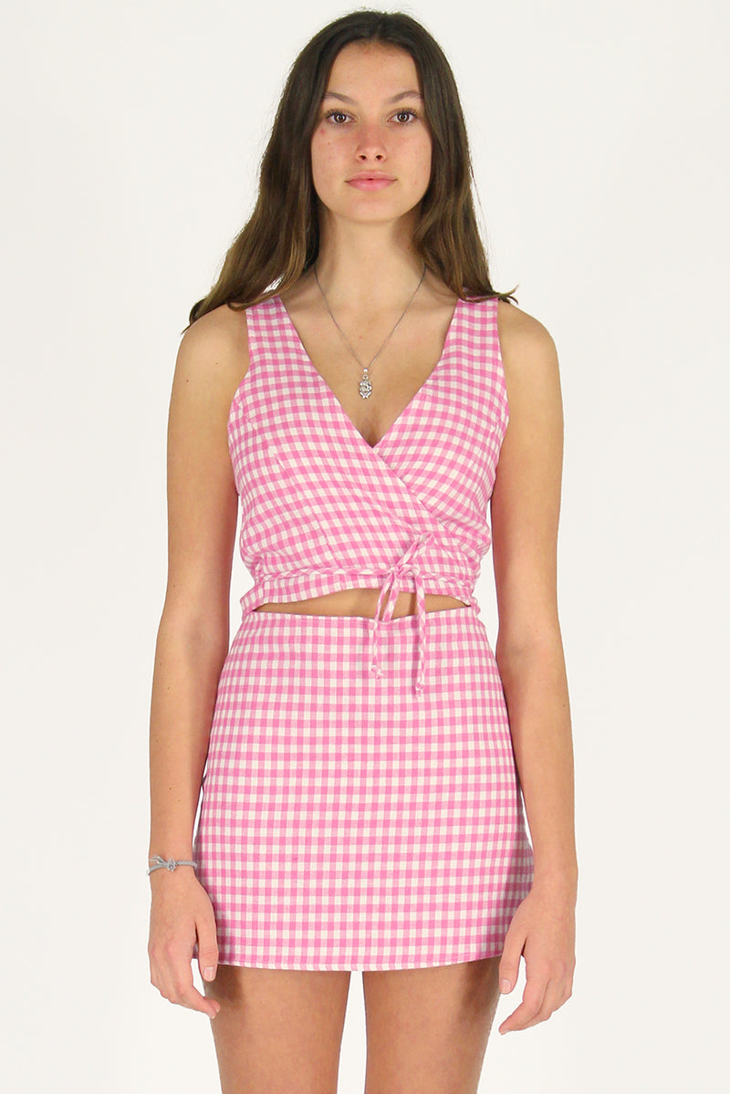 Wrap Top - Flannel Pink Checker