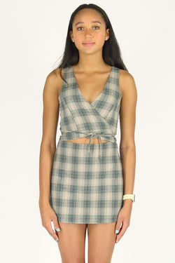 Wrap Top and Skirt - Flannel Green Beige Plaid
