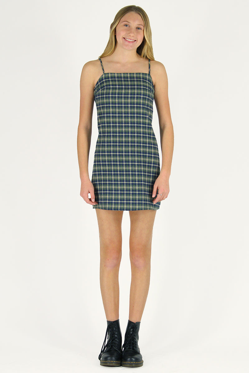 Fitted Square Strap Dress - Flannel Green Plaid purrrshop Fitted Square Strap Dress - Flannel Green Plaid purrrshop