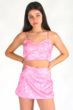 Adjustable Cami Top - Pink Satin with Roses