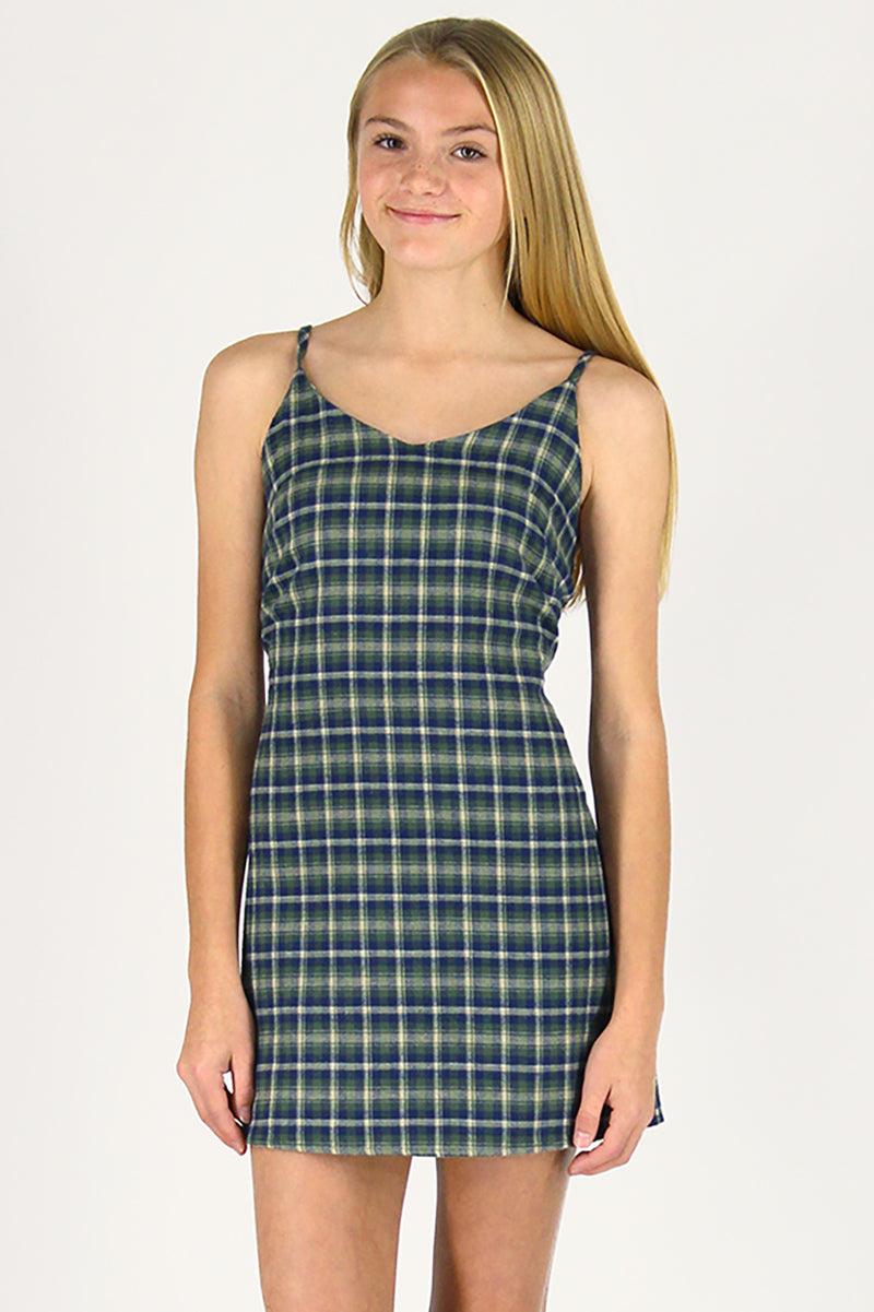 Adjustable Lace Back Dress - Flannel Green Plaid purrrshop Adjustable Lace Back Dress - Flannel Green Plaid purrrshop