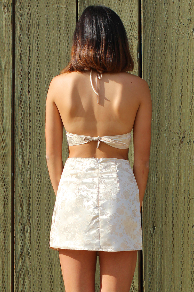 Bralette and Skirt - Champagne Satin with Roses