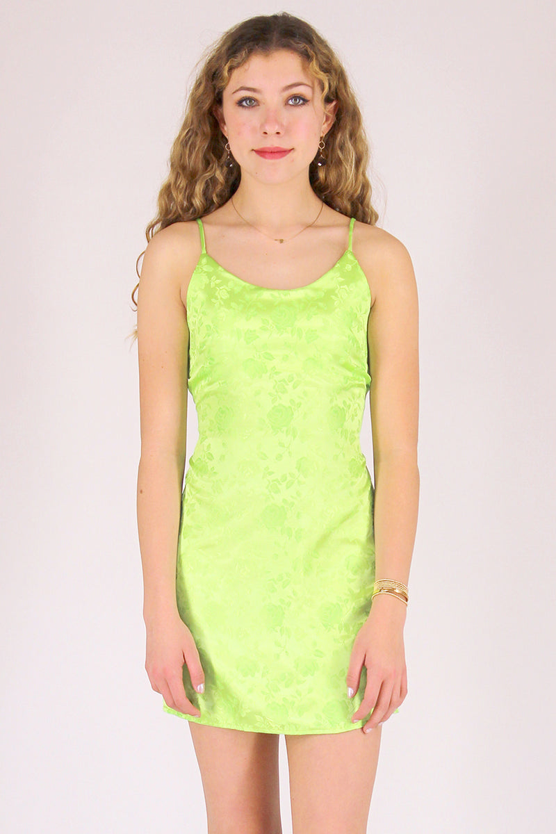 Adjustable Satin Dress - Lime Green with Roses purrrshop Adjustable Satin Dress - Lime Green with Roses purrrshop