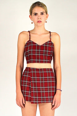 Adjustable Cami Top and Skorts - Red Plaid