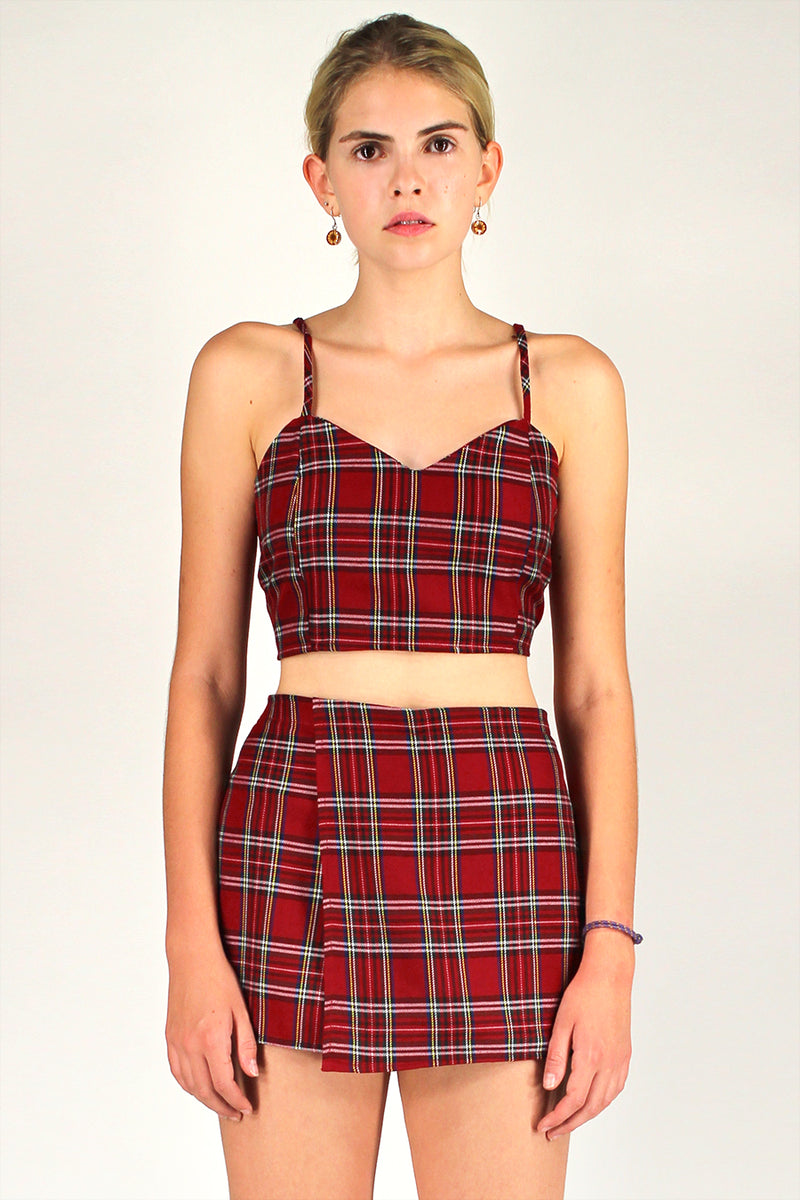 Adjustable Cami Top and Skorts - Red Plaid