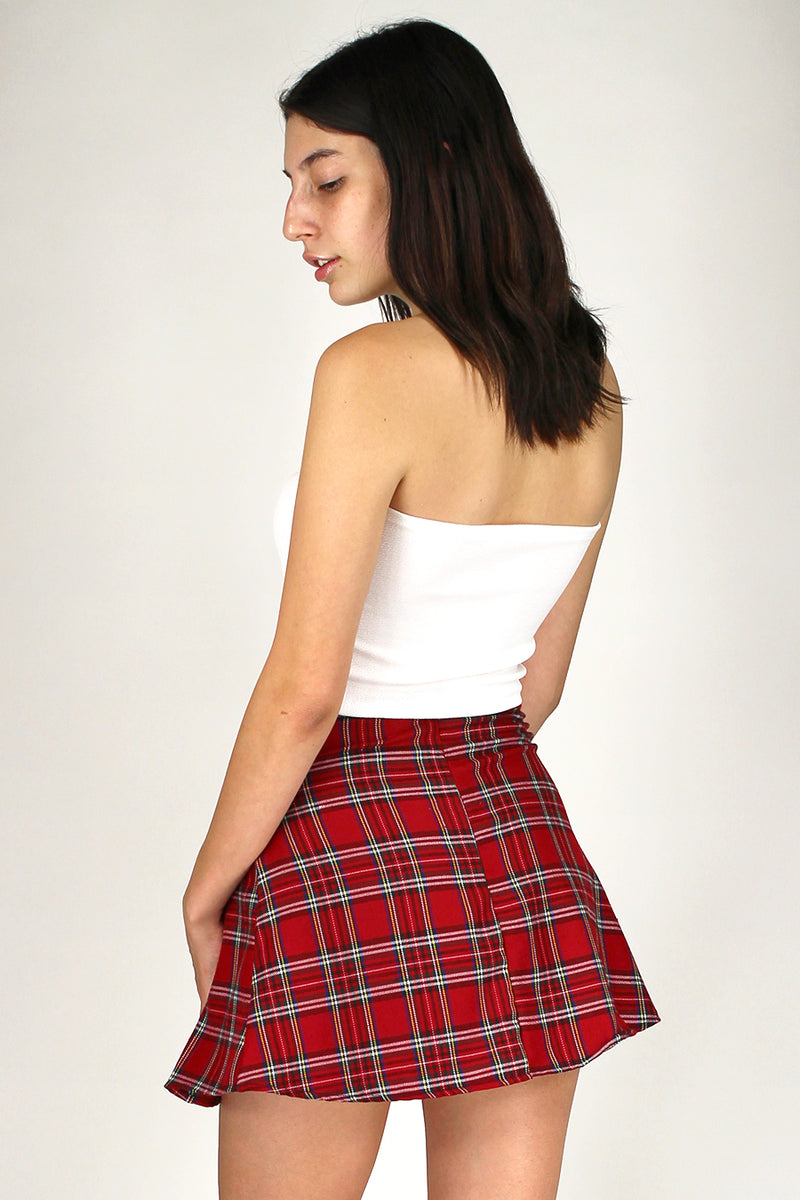 Pleated Skirt - Red Plaid