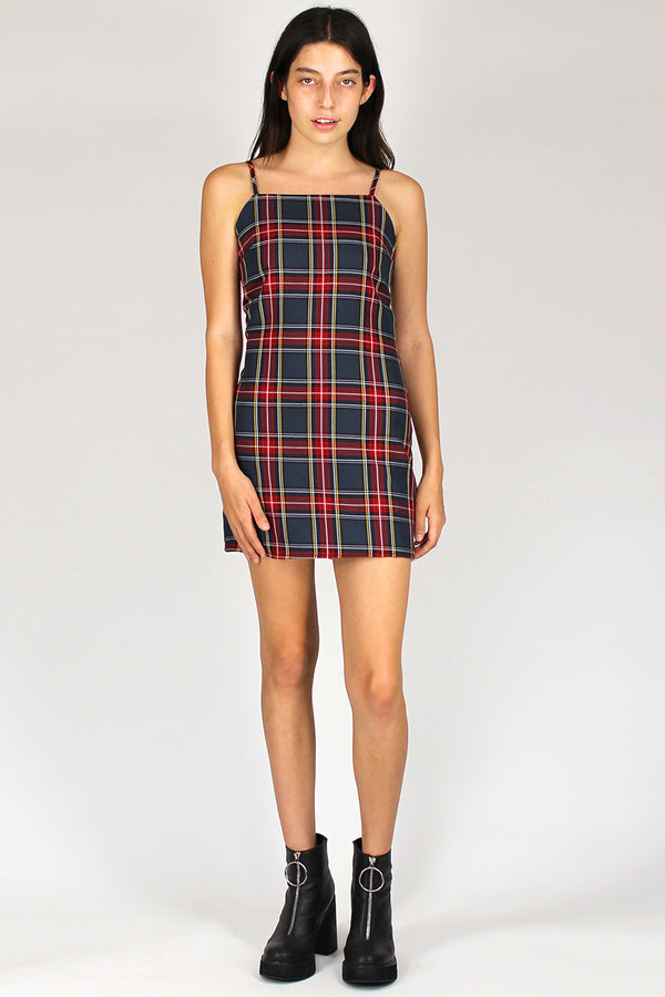 Fitted Square Strap Dress - Tartan