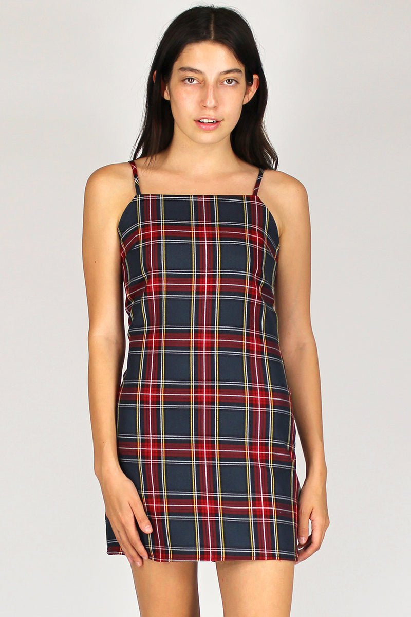 Fitted Square Strap Dress - Tartan purrrshop Fitted Square Strap Dress - Tartan purrrshop