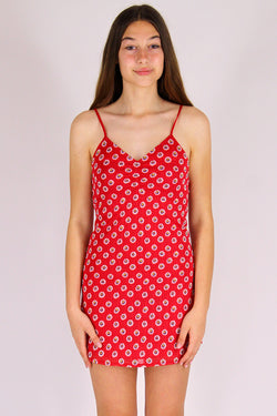 Adjustable V-Neck Dress - Stretchy Red Floral