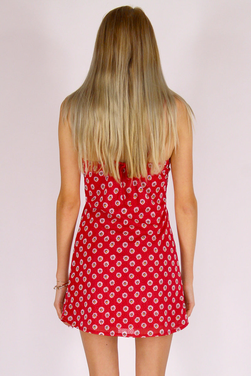 Adjustable Strap Dress - Stretchy Red Floral