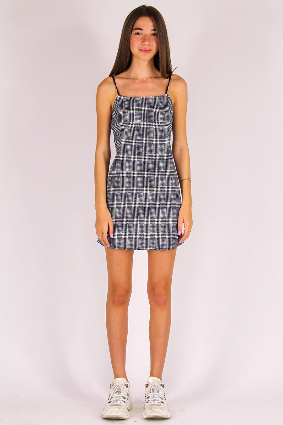 ミストレアス Pearl Strap Sheer Plaid Dress MISTREASS新品Pearl Strap Sheer Plaid Dress（MISTREASS