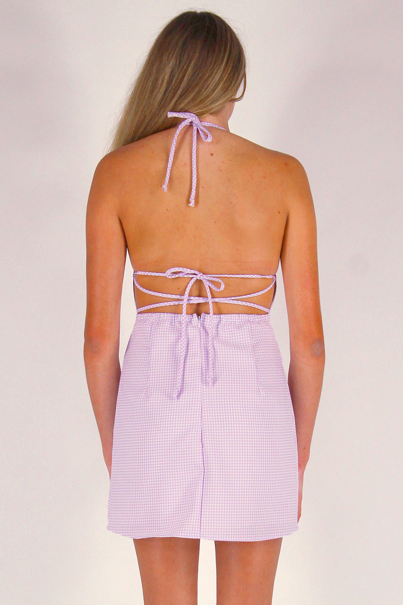 Adjustable Bralette Dress - Lavender Gingham