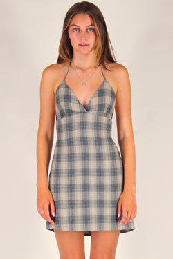 Adjustable Bralette Dress - Flannel Green Beige Plaid purrrshop Adjustable Bralette Dress - Flannel Green Beige Plaid purrrshop