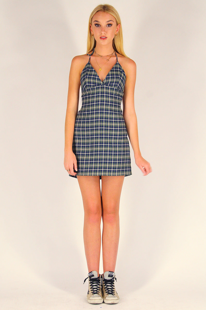 Adjustable Bralette Dress - Flannel Green Plaid purrrshop Adjustable Bralette Dress - Flannel Green Plaid purrrshop