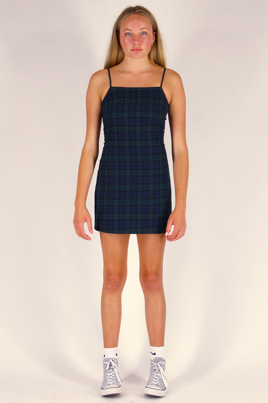Fitted Square Strap Dress - Flannel Blue Plaid purrrshop Fitted Square Strap Dress - Flannel Blue Plaid purrrshop