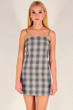 Fitted Square Strap Dress - Flannel Green Beige Plaid purrrshop Fitted Square Strap Dress - Flannel Green Beige Plaid purrrshop