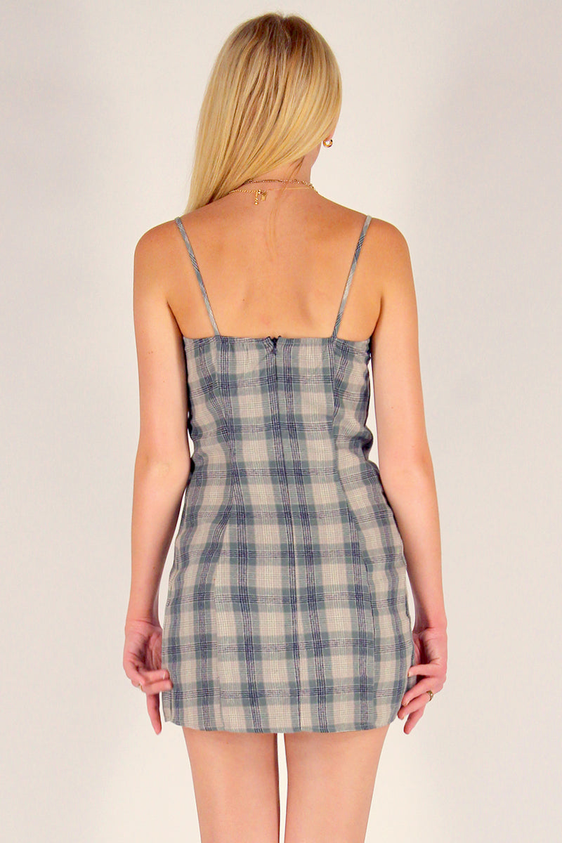 Fitted Square Strap Dress - Flannel Green Beige Plaid