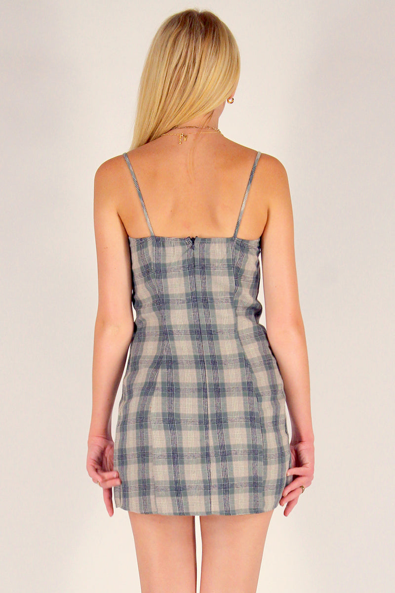 Fitted Square Strap Dress - Flannel Green Beige Plaid purrrshop Fitted Square Strap Dress - Flannel Green Beige Plaid purrrshop